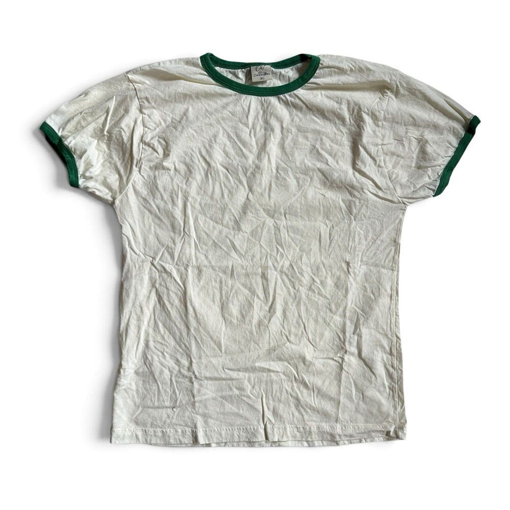 Vintage Oat Collective Green Trim Ringer T-Shirt XL White 100% Cotto